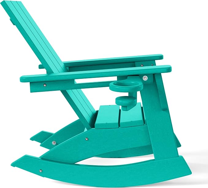 Costaelm Palms Kids Outdoor Preschool HDPE Plastic Modern Adirondack Rocking Chair (Set of 2), Turquoise