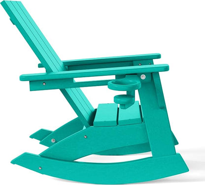 Costaelm Palms Kids Outdoor Preschool HDPE Plastic Modern Adirondack Rocking Chair (Set of 2), Turquoise