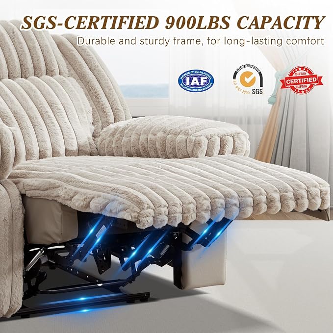 Oversized Reclining Sofa with Flip-Up Middle Backrest, Manual 3 Seater Recliner Sofa, Wall Hugger Recliner Couch with Outlets/USB Ports for Living Room, Bedroom(Beige, Sofa)