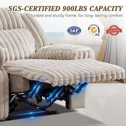 Oversized Reclining Sofa with Flip-Up Middle Backrest, Manual 3 Seater Recliner Sofa, Wall Hugger Recliner Couch with Outlets/USB Ports for Living Room, Bedroom(Beige, Sofa)