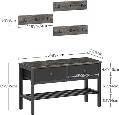 YATINEY Hall Tree with Bench and Shoe Storage, Entryway Bench with Coat Rack, 4-in-1 Coat Rack Shoe Bench, Multifunctional, for Front Door, Hallway, Foyer, Charcoal Grey and Black MT05BC