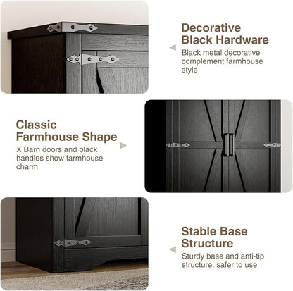 Befrases Black Farmhouse Storage Cabinet with Adjustable Shelves, Large Pantry Organize with 2 Barn Doors, Tall Freestanding Cabinet for Kitchen, Bathroom, Garage, Basement, Living, Utility Room