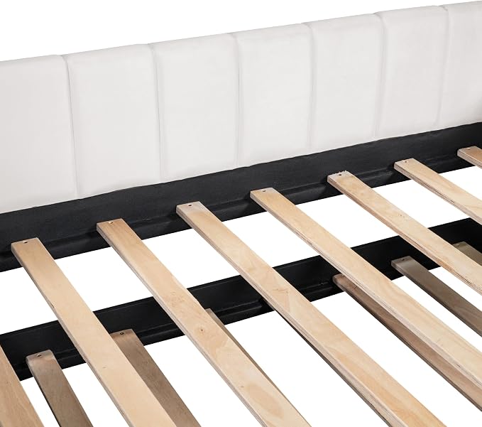 Merax Twin Daybed with Trundle, Upholstered Wooden Sofa Bed Frame with Simple Line Design, Beige