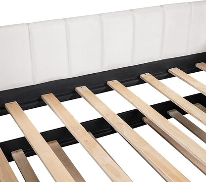 Merax Twin Daybed with Trundle, Upholstered Wooden Sofa Bed Frame with Simple Line Design, Beige