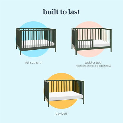 Davinci Birdie 3-in-1 Baby Crib & GREENGUARD Mattress Bundle - Forest Green | Low-Profile Crib Convertible to Toddler Bed & Daybed - Easy to Assemble - Includes Mattress w/ Removable Waterproof Cover