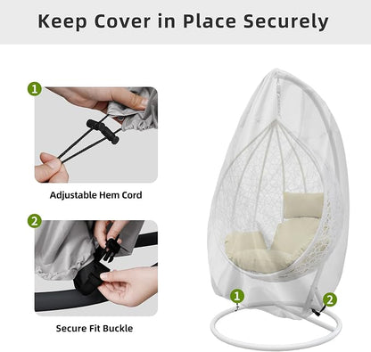 Easy-Going Patio Hanging Egg Chair Cover, UV Resistant Waterproof Outdoor Single Seat Swing Chair Cover with Zipper, Grey