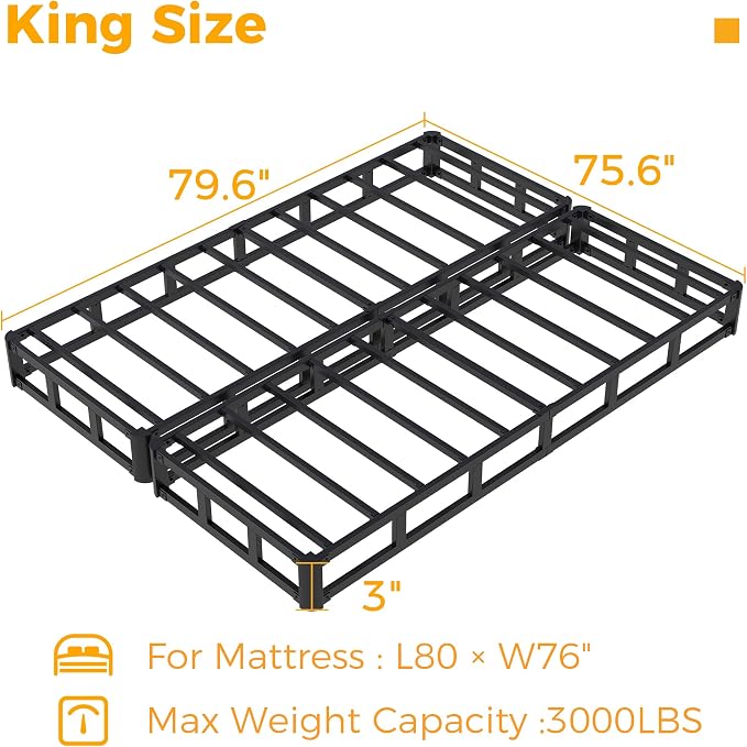 Maenizi Split King Box Spring 3 Inch, Easy Assembly Bed Foundation, Heavy Duty Low Profile Metal Box Spring King with Fabric Cover, Noise Free