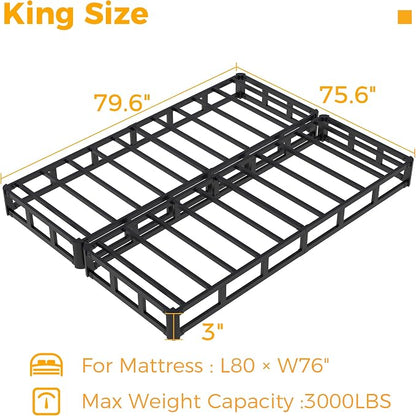 Maenizi Split King Box Spring 3 Inch, Easy Assembly Bed Foundation, Heavy Duty Low Profile Metal Box Spring King with Fabric Cover, Noise Free