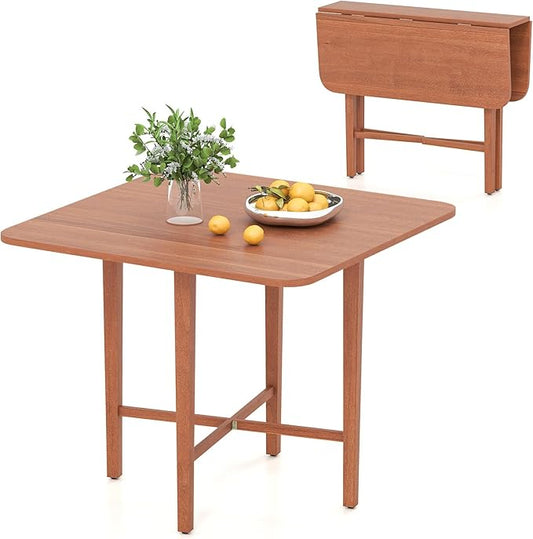 Giantex 36" Folding Dining Table for 2-4, Extendable Drop Leaf Kitchen Table with Solid Rubber Wood Frame, Space-Saving Dinner Table for Small Space, Living Dining Room, Dinette, Walnut
