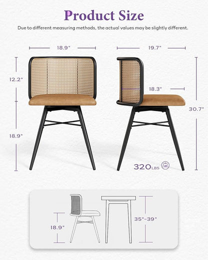 TYBOATLE Swivel Rattan Dining Chairs Set of 6 (Brown) | Farmhouse, Boho, Rattan Woven Back, Faux Leather Seat, Metal Legs, Upholstered, Kitchen, Dining Room