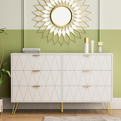 Anbuy Bedroom Sets White Sets 3 Piece, Night Stand Sets and 6 Drawer Dresser for Bedroom, Two Drawers Nightstand Set of 2 & 6 Drawer Dresser Combo 3 Pieces (White)