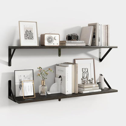 Axeman 32 Inch Floating Shelves | 8 Inch Deep Black Wood Wall Shelves Set of 2 | 31.5" W x 8" D Rustic Black Shelves for Bathroom Kitchen Living Room