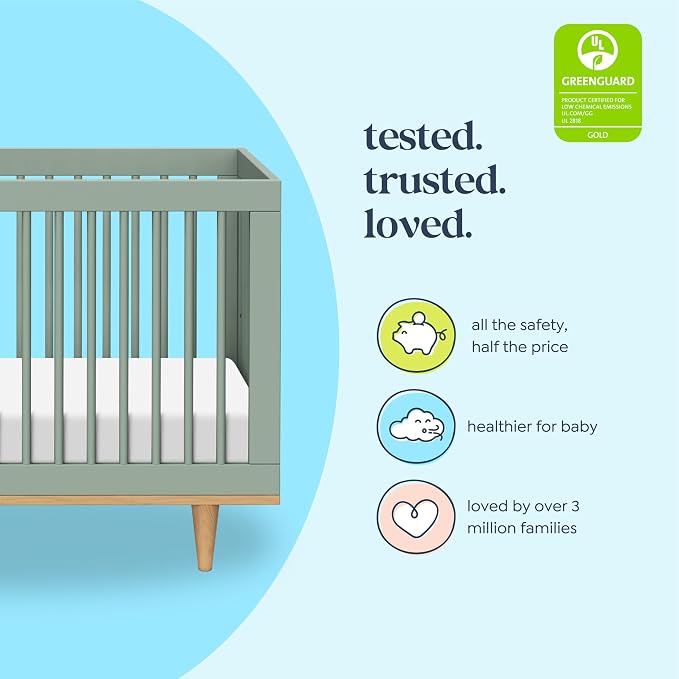 Davinci Marley 3-in-1 Convertible Baby Crib, Light Sage | GREENGUARD Gold Certified, FSC Certified, Converts to Toddler Bed & Daybed, 4 Adjustable Mattress Heights - Easy Assembly