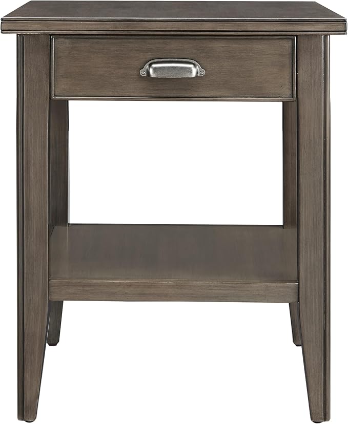 Leick Home Laurent End Table, Solid Wood, with Shelf and Drawer, Smoke Gray, 10507-GR