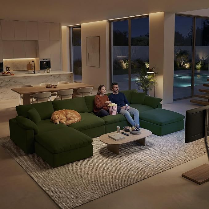 Modular Sectional Sofa Cloud Couch,78.6" Down Filled Comfy Cloud Modern Sofa,2 Seater with Green Linen Couch Cushion Covers Removable Furniture for Living Room
