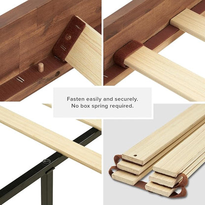 mopio Ted Bed Frame with Headboard, Mid Century Modern Acacia Solid Wood Platform Bed Frame, Wooden Slats, No Box Spring, Double Metal Bar Support (Solid Wood, Queen (U.S. Standard))