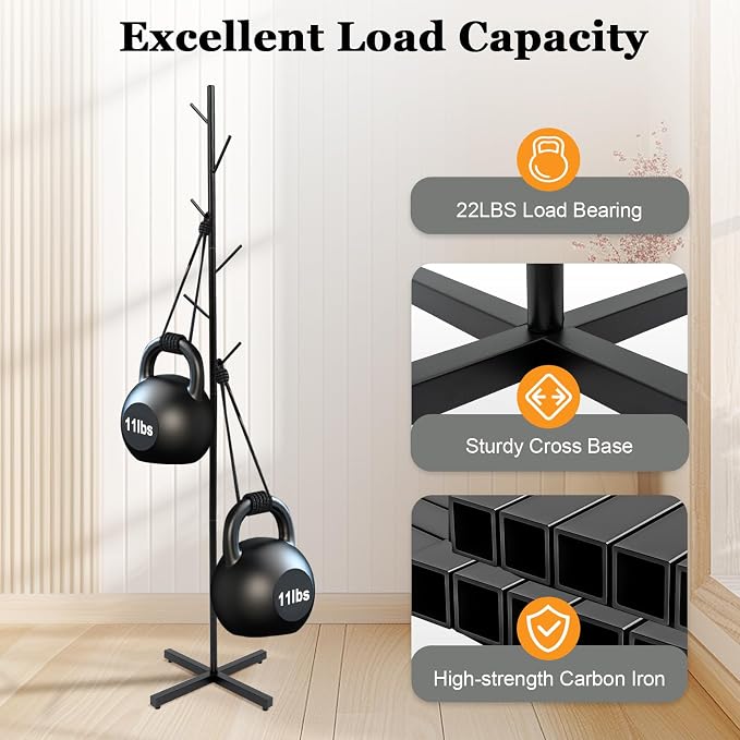 Modern Hall Tree,Floor Standing Coat Rack with 7 Hooks,Entryway Coats Stand for Hallway,Bedroom,Living Room,Office,Black