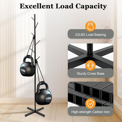 Modern Hall Tree,Floor Standing Coat Rack with 7 Hooks,Entryway Coats Stand for Hallway,Bedroom,Living Room,Office,Black