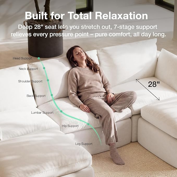 Novilla 104.3" Modular Cloud Couch, Modern Sectional Sofa with Smarts Coil® Support, Chenille Fabric, Upholstered Couch for Living Room Apartments Bedroom, No Assembly, 3 Seater + 2 Ottoman, White
