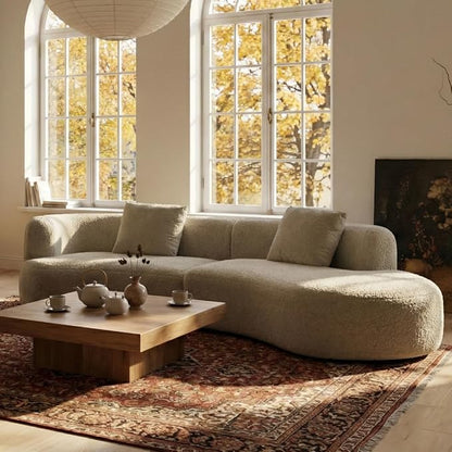 Acanva Formia Boucle Curved Sectional Couch for Living Room | Modular Sofa, Modern Minimalist, Wood Frame, For Apartment, Home Office