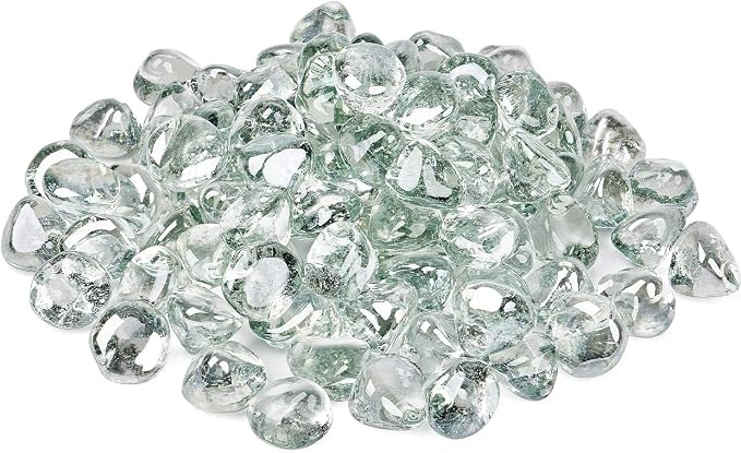 GASPRO 10 Pound Fire Glass Diamonds - 1inch Clear Fire Glass for Propane Fire Pit, Decorative Fire Pit Glass Rocks for Gas Fireplace, Crystal Luster