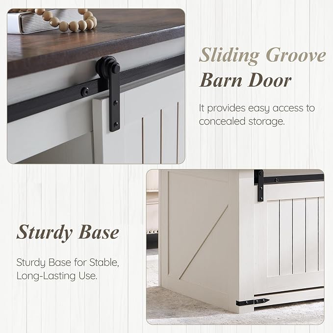 IFGET 48" Lift Top Coffee Table, Farmhouse Cocktai with Sliding Groove Barn Door, Rustic Wood Center Table w/Double Storage Spaces for Living Room, White