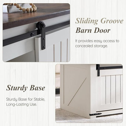 IFGET 48" Lift Top Coffee Table, Farmhouse Cocktai with Sliding Groove Barn Door, Rustic Wood Center Table w/Double Storage Spaces for Living Room, White