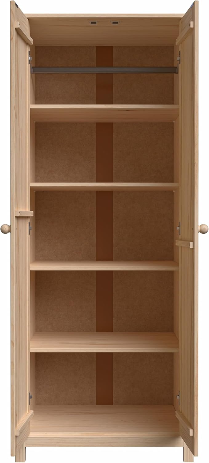 From the Tree Furniture Wardrobe – 2-Door Armoire, Unfinished Pine, 29.52″ W × 20.86″ D × 70.86″ H – Bedroom Closet with Adjustable Shelves & Hanging Rail, Stain-Ready