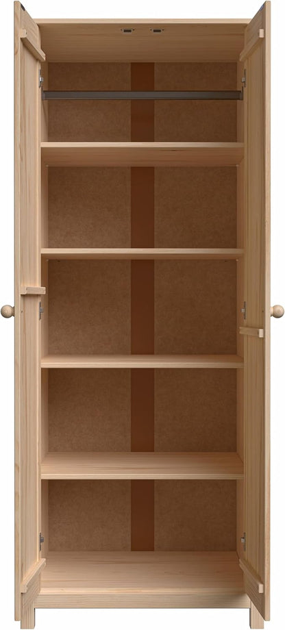 From the Tree Furniture Wardrobe – 2-Door Armoire, Unfinished Pine, 29.52″ W × 20.86″ D × 70.86″ H – Bedroom Closet with Adjustable Shelves & Hanging Rail, Stain-Ready