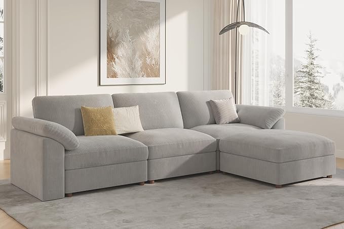 EASE MOOSE Oversized L Shape Sectional Modular Sofa, Wide Deep Seat Couch Large Modular Cloud Sectional Couch,Removable Cover,Light Gray