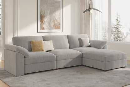 EASE MOOSE Oversized L Shape Sectional Modular Sofa, Wide Deep Seat Couch Large Modular Cloud Sectional Couch,Removable Cover,Light Gray
