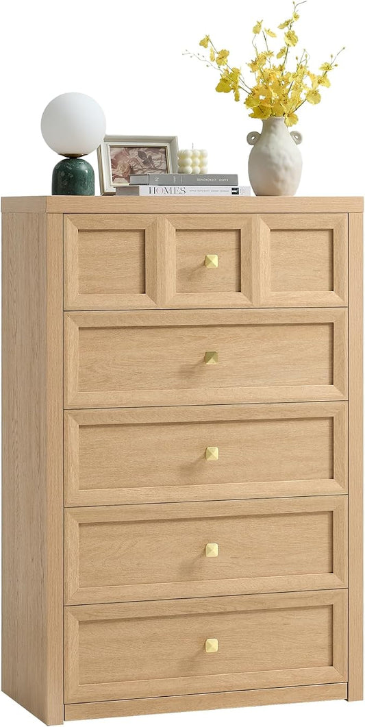 5 Drawers Dresser for Bedroom, 45.7" Tall Large Dresser & Chests of Drawers with Metal Handle, Clothes Storage Organizer w/Natural Texture for Bedroom, Living Room,Natural