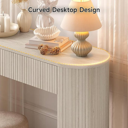 ONBRILL 55 Inch Console Table with 2 Drawers, Entryway Tables with Storage, Sofa Table Behind The Couch, Hallway Tables, Natural White