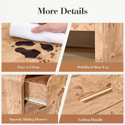 Night Stand Set of 2 [Unique Curved Profile] [FSC-Certified Wooden Board] 3-Drawer Nightstand 26.7" H Metal Handle Modern Sturdy Bedside Table Side Table End Table