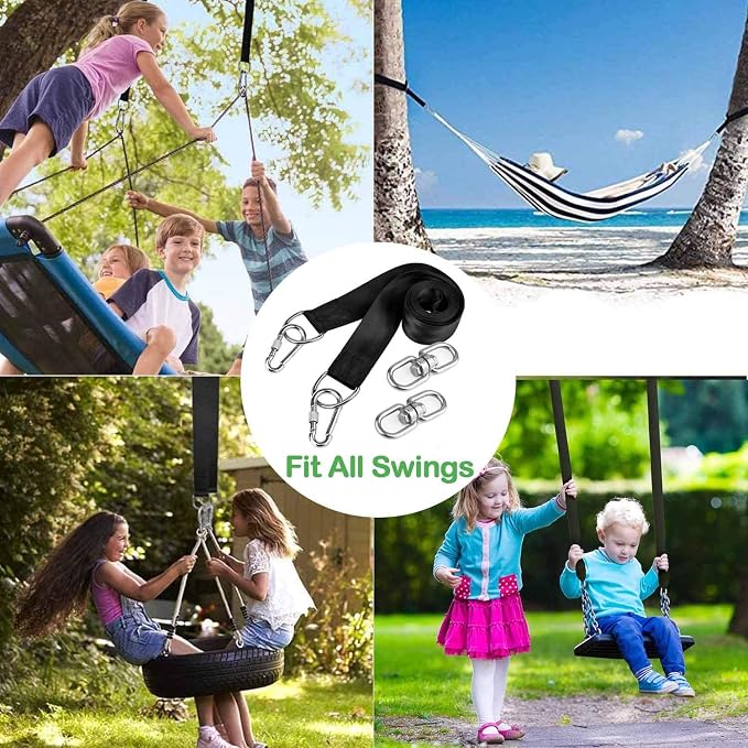 Extra Long Tree Swing Straps, 3FT/10FT/20FT/30FT Tree Swing Hanging Straps Kit Holds 5000 lbs with Tree Protector, Heavy Duty Carabiner and Swivel Perfect for Swings & Hammocks (10 FT)