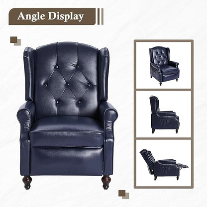 Wingback Recliner Chair with Massage and Heat PU Leather Push Back Arm Chair, Recliner Chair for Living Room Bedroom Home Theater (1,Navy Blue)