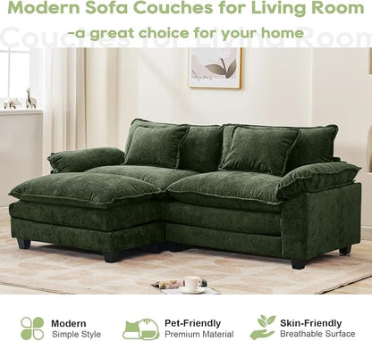 Oprisen 86" Modular Sectional Sofa, Comfy Cloud Couch Sectional Sofa with Ottoman, Chenille Sofa Sleeper Deep Seat Sofa with Throw Pillows for Living Room (Green, 86"- L Shape)