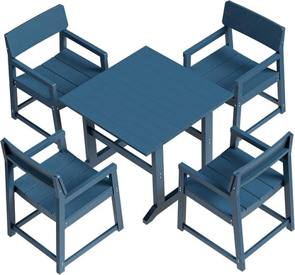 Shintenchi 5 Pieces Outdoor Dining Set,HDPE Outdoor Table and Chairs Set for 4,All Weather Patio Furniture Sets,Modern Wooden Textured Dining Sets for Backyard,Garden,Blue