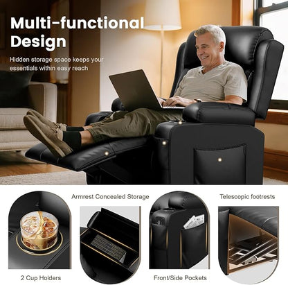 Recliner Sofa Set, Home Theater Seating with Massage, Loveseat Recliner Couch and 2 Recliner Single Chairs with USB, Wall Hugger Reclining Movie Theater Chair with Cup Holders, Drawer for Gaming Room