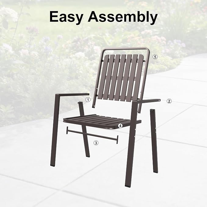 Outdoor Dining Set Rectangle Table and Chairs for 4, All Weather Patio Furniture Set with Umbrella Hole Metal Dining Set for Deck Backyard Pool (Black & Brown, 5-Piece(1 Table + 4 Chairs))