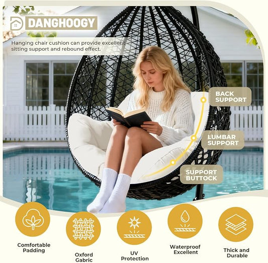 DANGHOOGY Egg Chair Cushion, Waterproof Outdoor Egg Replacement Cushions, Patio Chair Cushions for Outdoor Funiture, Thickened Hanging Chair Cushion, 35x47x7 Inches (Cream)
