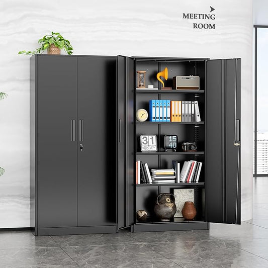 INTERGREAT Metal Storage Cabinet, 72” H Storage Cabinet with 2 Doors and 4 Adjustable Shelves for Office, Home, Garage, Pantry (Assembly Required, Black)