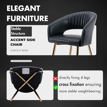 Hyfirm Dining Chairs Set of 2, Black Side Chairs with Hollow Back, PU Leather Upholstered Accent Chairs with Gold Metal Legs, Modern Kitchen Chairs for Living Room Restaurant