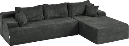 Hobestluk Modular Sectional Sofa Couches L-Shape Couch 3 Seat Modular Sofa Memory Foam Sectional Couches for Living Room, Cloud Couch with Oversized Chaise (Grey Corduroy, 108", Right Hand Facing)