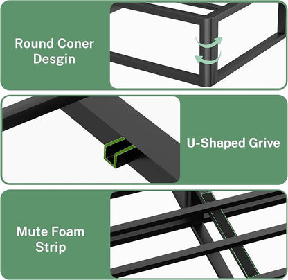 VIPSHOW 10 Inch Full Metal Bed Frame Round Corner Low Platform Bed Frames 3000 LBS Heavy Duty Steel Slats Support Mattress Foundation No Box Spring Needed, Noise Free, Easy Assembly, Black