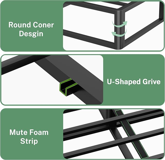 VIPSHOW 10 Inch Twin XL Metal Bed Frame Round Corner Low Platform Bed Frames 3000 LBS Heavy Duty Steel Slats Support Mattress Foundation No Box Spring Needed, Noise Free, Easy Assembly, Black