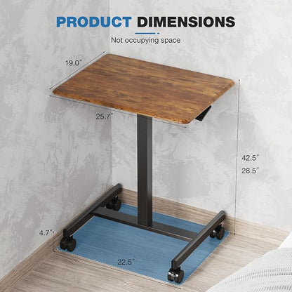 DUMOS Mobile Rolling Desk with Wheels Adjustable Height Small Standing Desks Portable Laptop PC Table Computer Workstation for Home Office Small Space Modern Brown