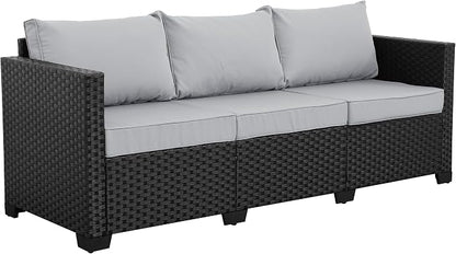 Rattaner Outdoor Furniture Outdoor Couch Patio Furniture 3-seat Sofa Deep Seat High Backrest with Waterproof Cover and Anti-Slip Cushions, Light Grey