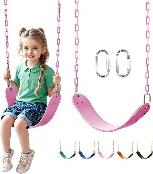 Heavy Duty Swing Seat, 66" Rust-Resistant Chains with 30" PPC-Coated Section, Swing Set Accessories Replacement with Quick Links, Kids Swings Supports 330 lbs for Outdoor Playground, Pink