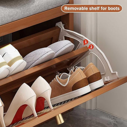 ELEFOCUS Shoe Storage Bench with Rattan Drawers - Slim Shoe Organizer Cabinet for Closet | Space-Saving Closed Shoe Rack (Size:70x25x45cm,Color:Primary Color)